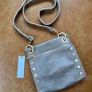 NWT Hammitt Tony Medium Leather Crossbody Bag (Pewter/Brushed Gold Red Zip)